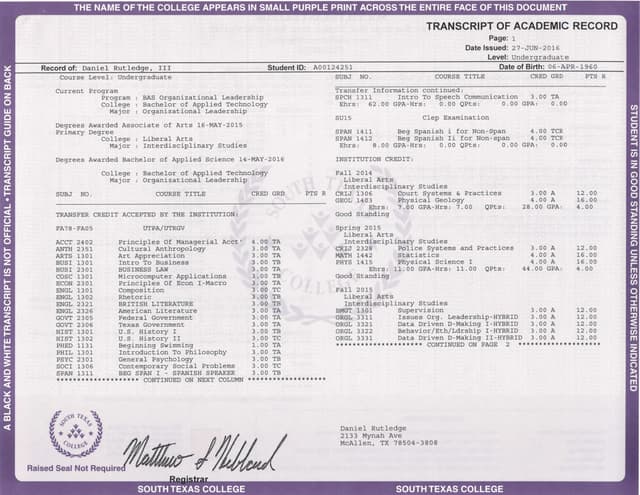 Bachelor Of Arts Degree Academic Transcript Bachelor Of Arts Degree Academic Transcript
