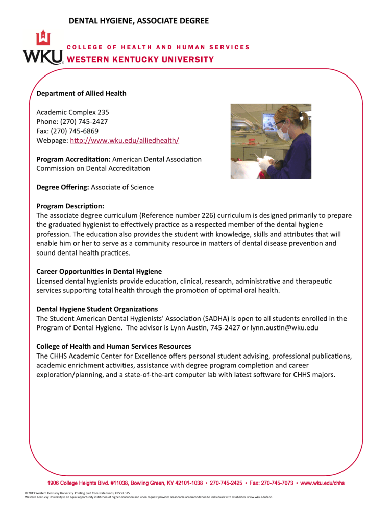 Dental Hygiene Western Kentucky University Dental Hygiene Western Kentucky University