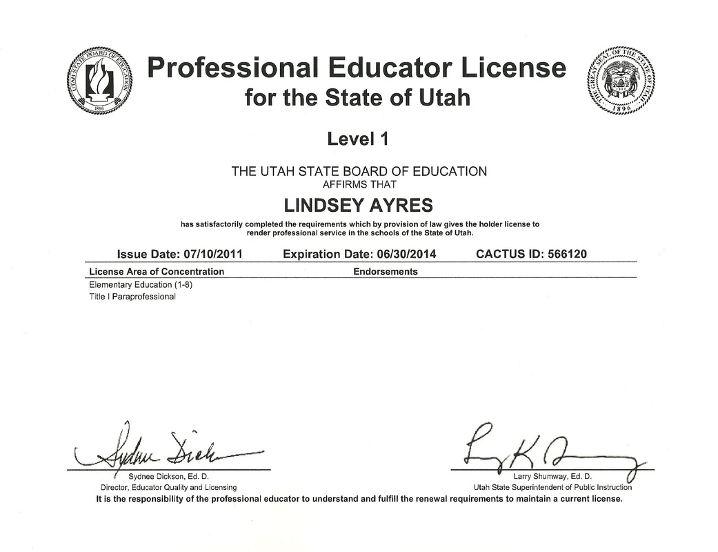 Teaching License Lindsey Ayres Teaching Portfolio Teaching License Lindsey Ayres Teaching Portfolio